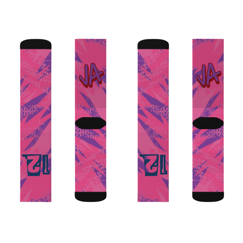 Ja 3 Price of Admission Matching Crew Socks | Memphis Basketball Pink Graffiti Streetwear