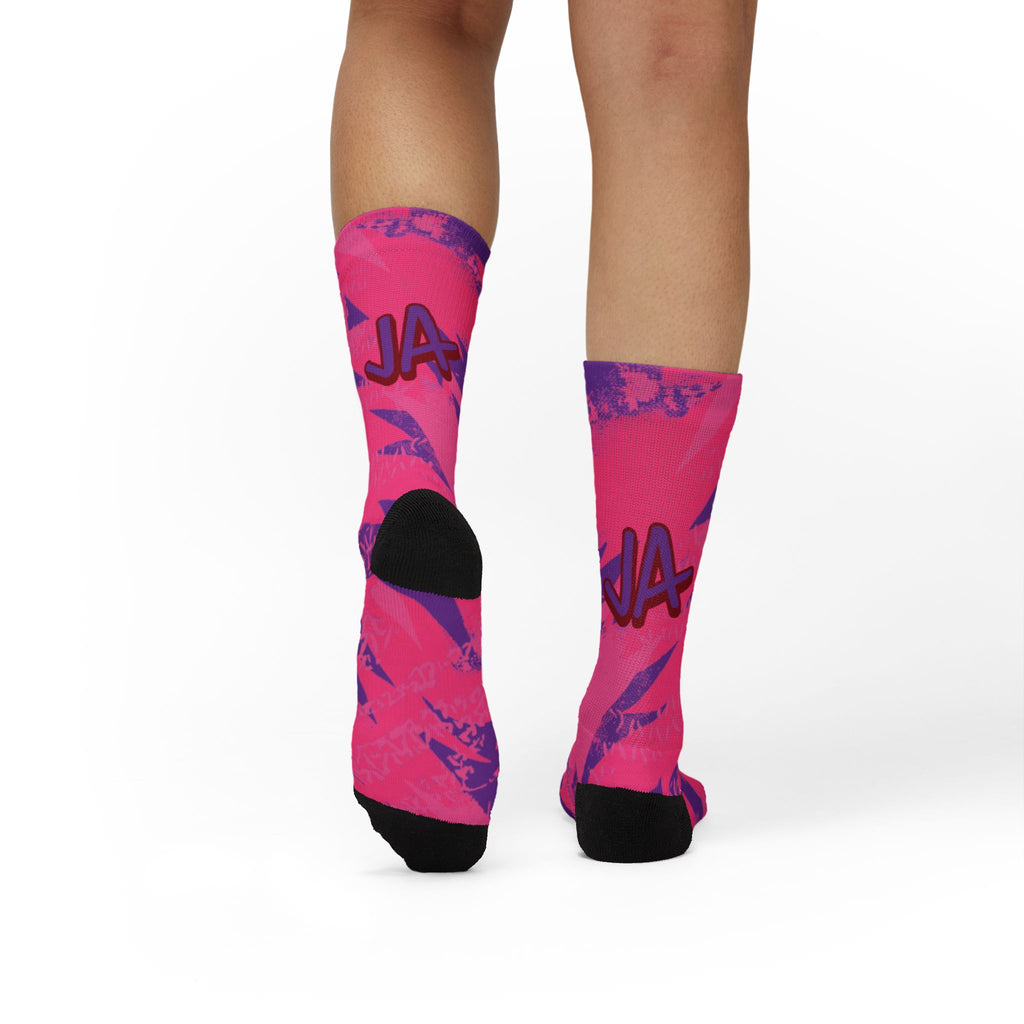 Ja 3 Price of Admission Matching Crew Socks | Memphis Basketball Pink Graffiti Streetwear