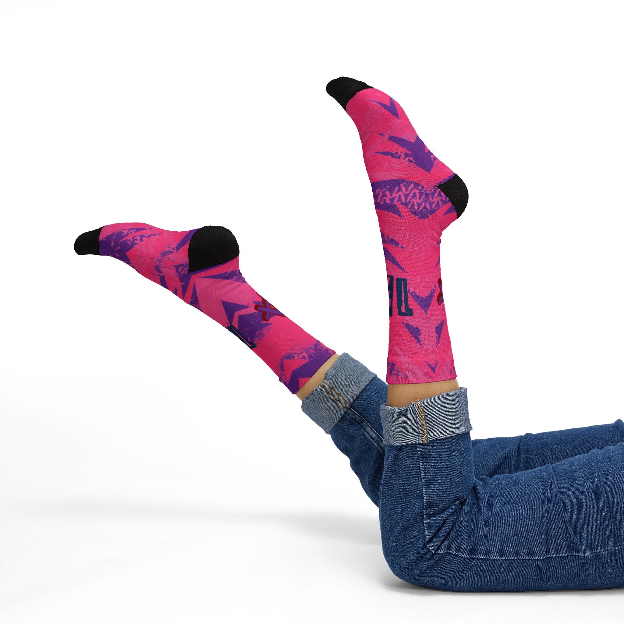 Ja 3 Price of Admission Matching Crew Socks | Memphis Basketball Pink Graffiti Streetwear