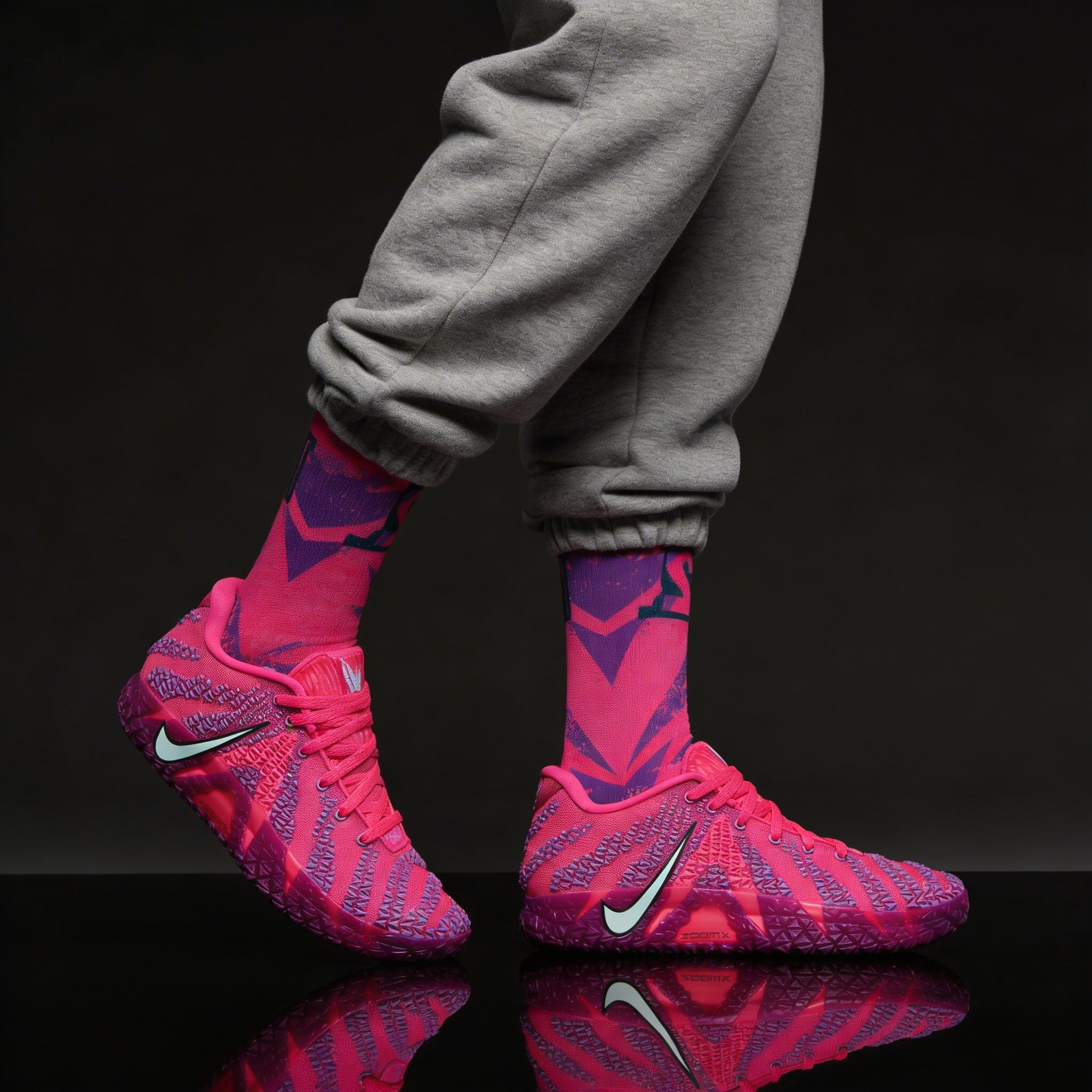 Ja 3 Price of Admission Matching Crew Socks | Memphis Basketball Pink Graffiti Streetwear