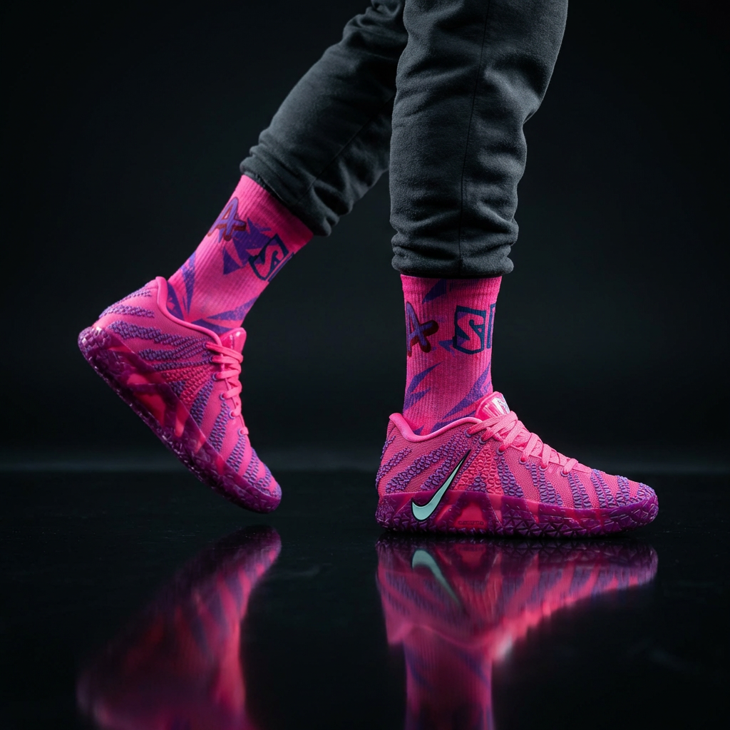 Ja 3 Price of Admission Matching Crew Socks | Memphis Basketball Pink Graffiti Streetwear
