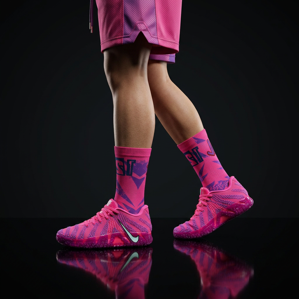 Ja 3 Price of Admission Matching Crew Socks | Memphis Basketball Pink Graffiti Streetwear