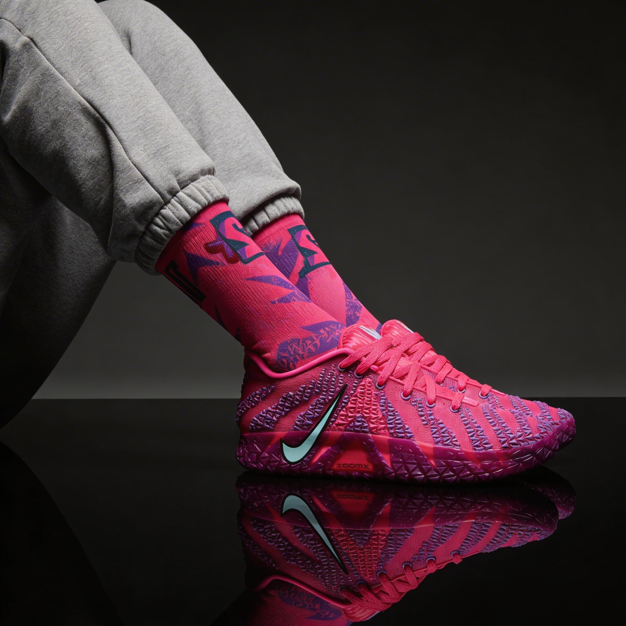 Ja 3 Price of Admission Matching Crew Socks | Memphis Basketball Pink Graffiti Streetwear