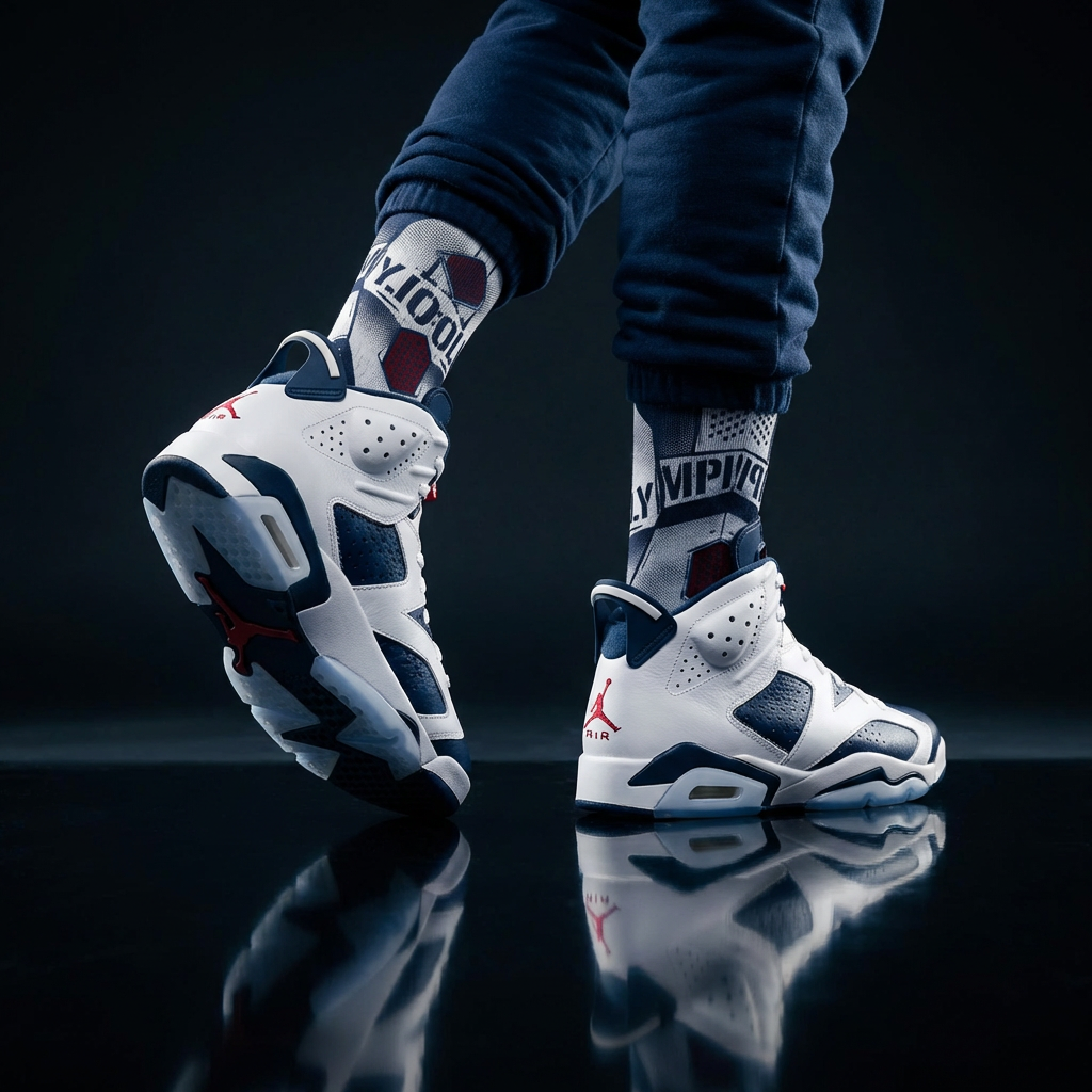 Jordan 6 Retro Olympic 2024 Matching Crew Socks | Dream Team Inspired Streetwear