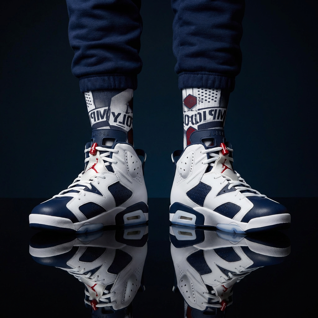 Jordan 6 Retro Olympic 2024 Matching Crew Socks | Dream Team Inspired Streetwear