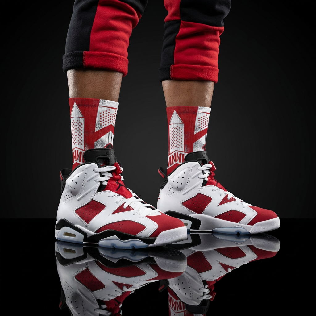 Jordan 6 Retro OG Carmine 2021 Matching Crew Socks | Championship Bulls Dynasty Streetwear