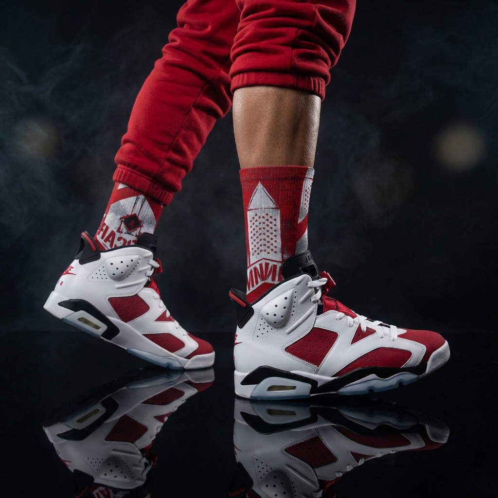 Jordan 6 Retro OG Carmine 2021 Matching Crew Socks | Championship Bulls Dynasty Streetwear