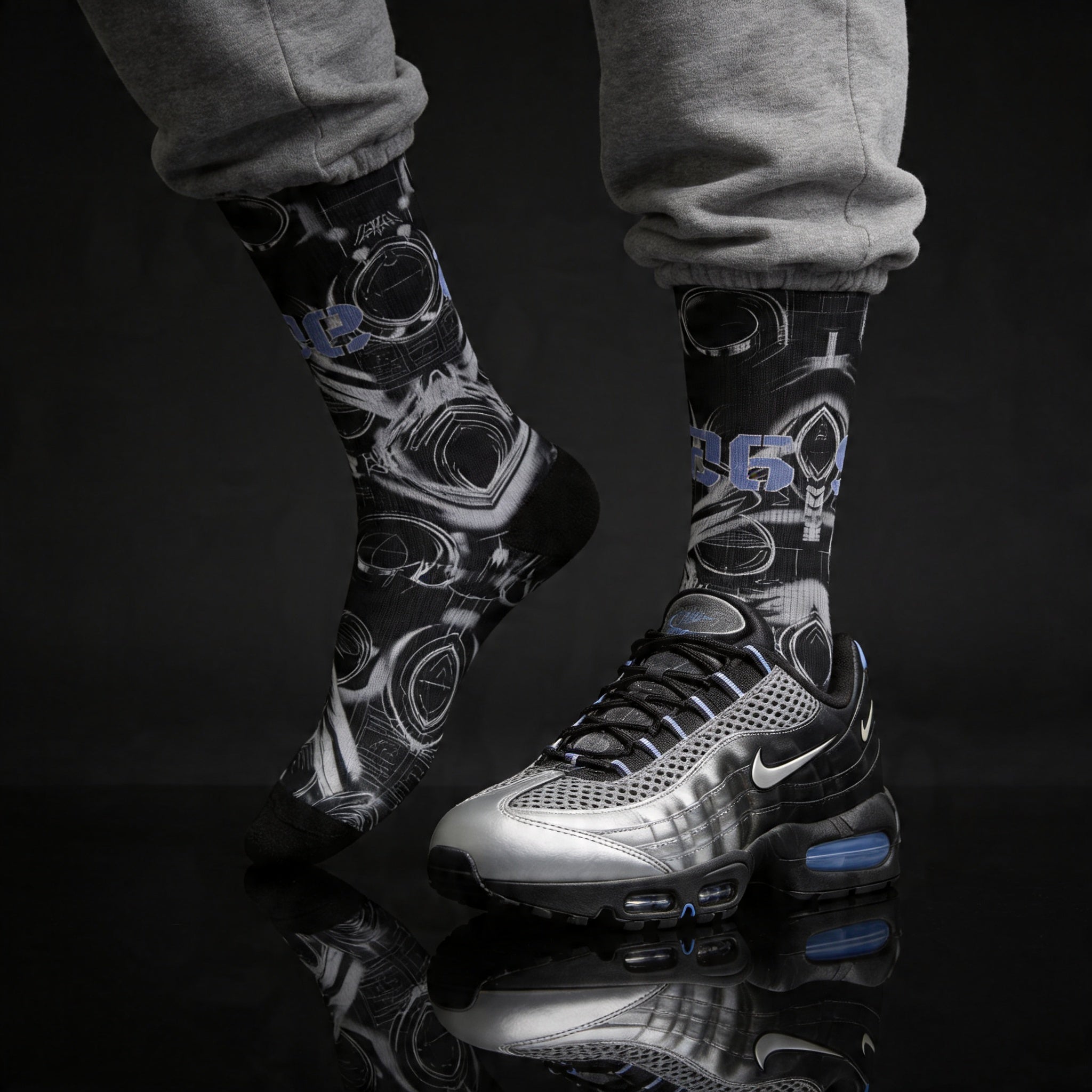 Palace Nike Air Max 95 Big Bubble Metallic Silver matching Crew Socks | London Skate Streetwear