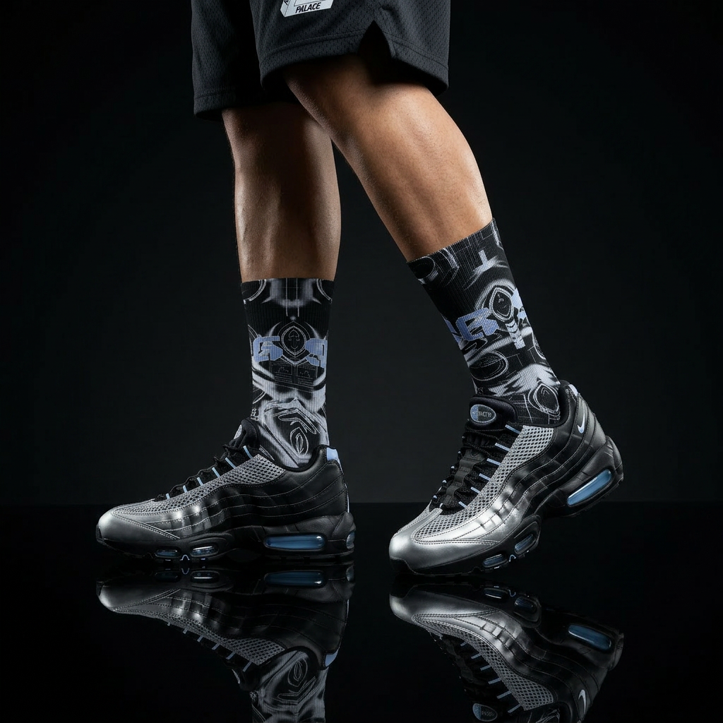 Palace Nike Air Max 95 Big Bubble Metallic Silver matching Crew Socks | London Skate Streetwear