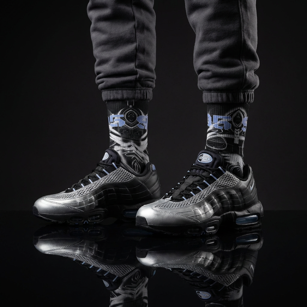Palace Nike Air Max 95 Big Bubble Metallic Silver matching Crew Socks | London Skate Streetwear