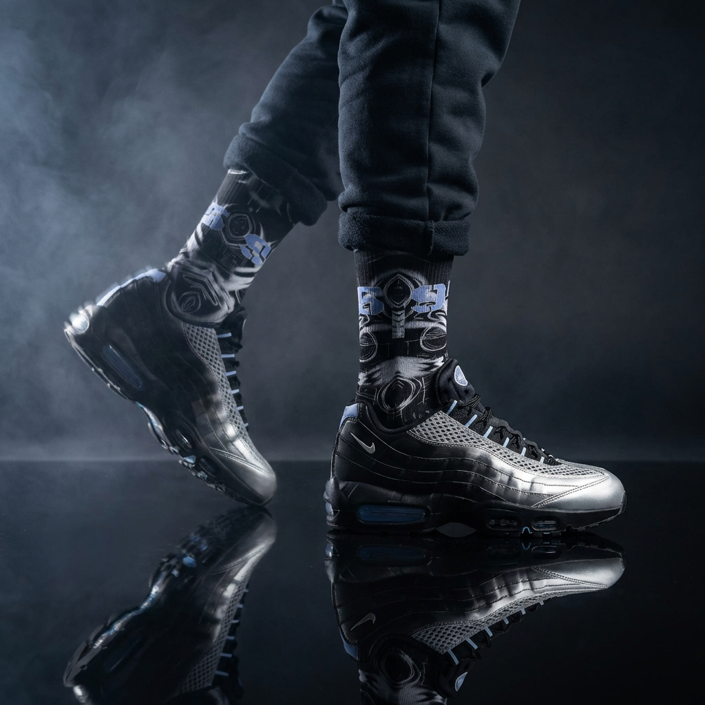 Palace Nike Air Max 95 Big Bubble Metallic Silver matching Crew Socks | London Skate Streetwear