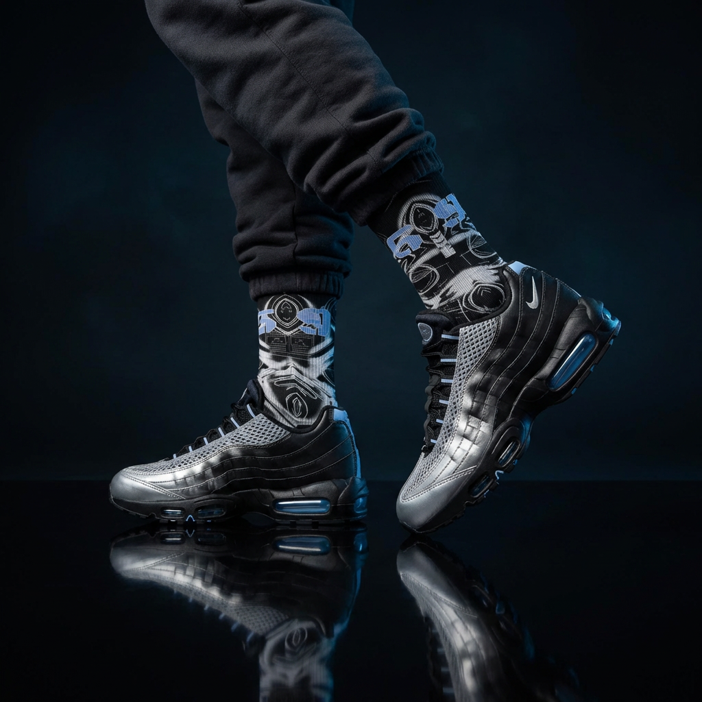 Palace Nike Air Max 95 Big Bubble Metallic Silver matching Crew Socks | London Skate Streetwear