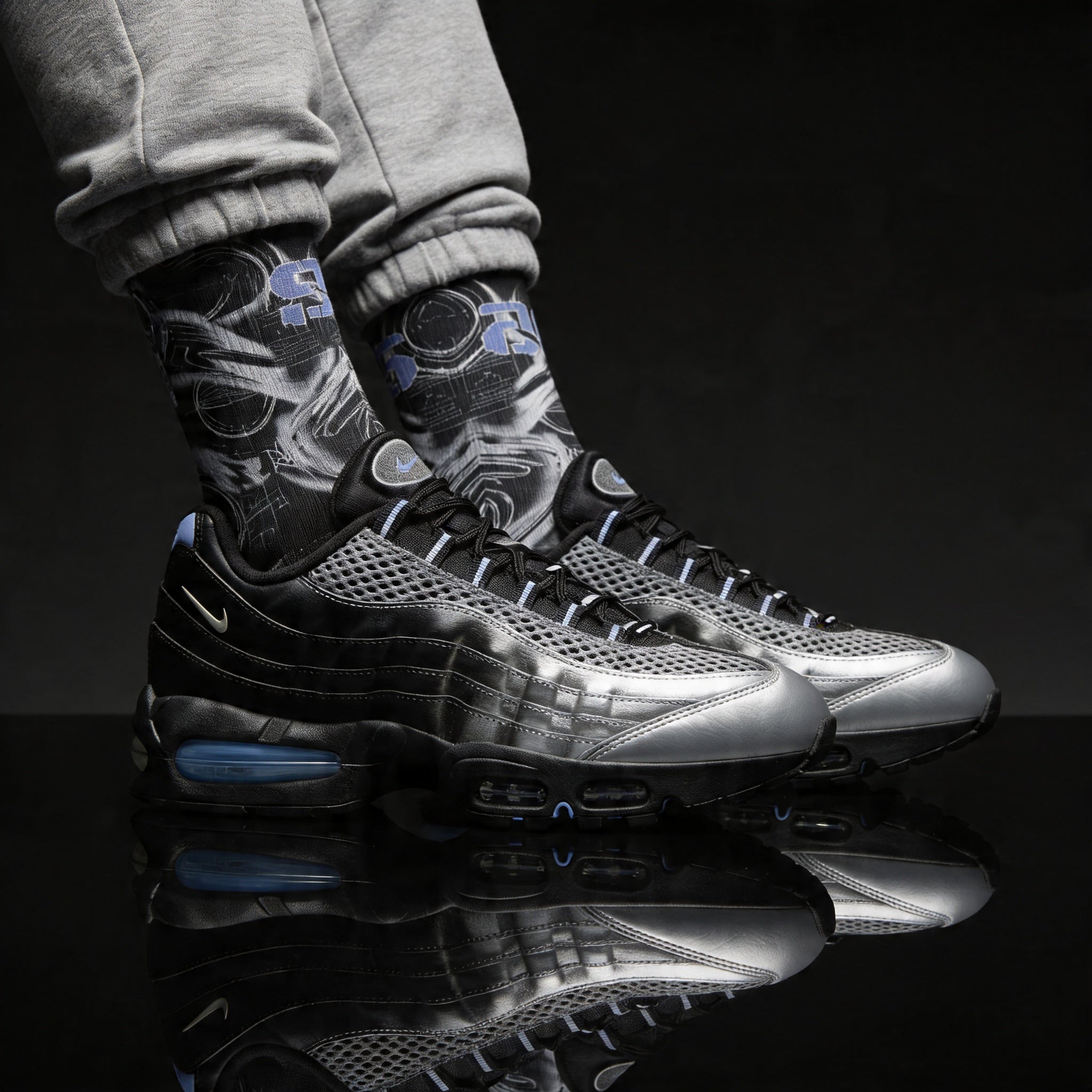 Socks to Match Air Max 95 Big Bubble Metallic Silver matching Crew Socks | London Skate Streetwear