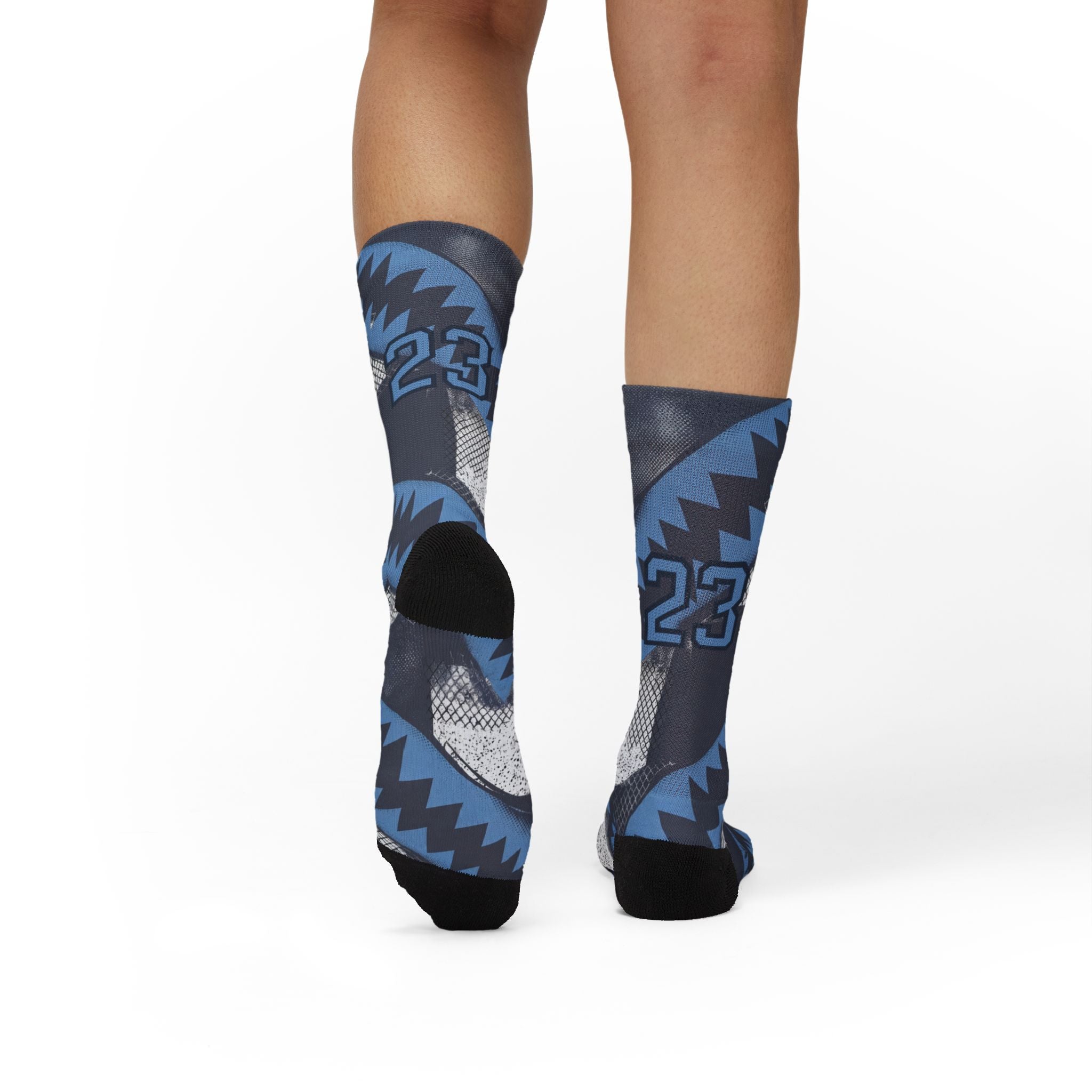 Jordan 5 Retro Wolf Grey 2026 matching Crew Socks | Basketball Shark Teeth Pattern