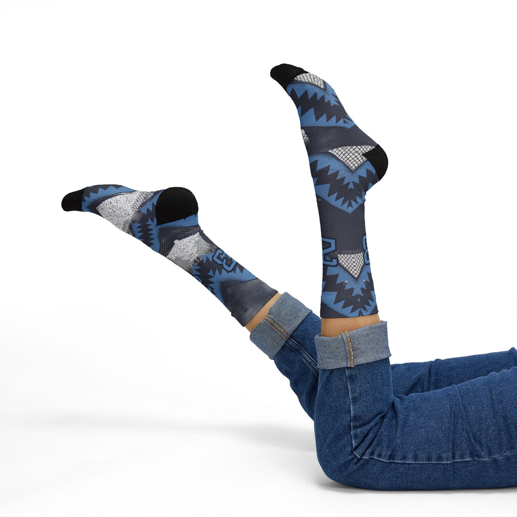 Jordan 5 Retro Wolf Grey 2026 matching Crew Socks | Basketball Shark Teeth Pattern