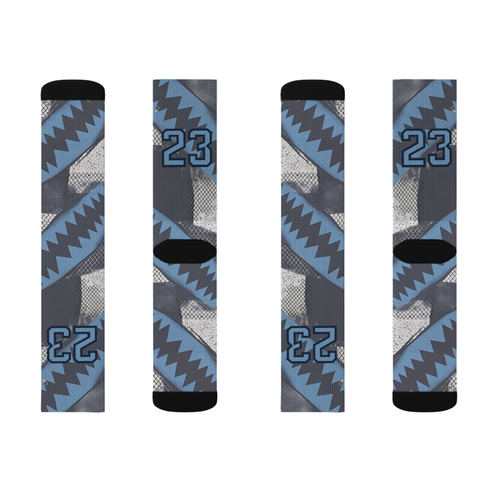 Jordan 5 Retro Wolf Grey 2026 matching Crew Socks | Basketball Shark Teeth Pattern