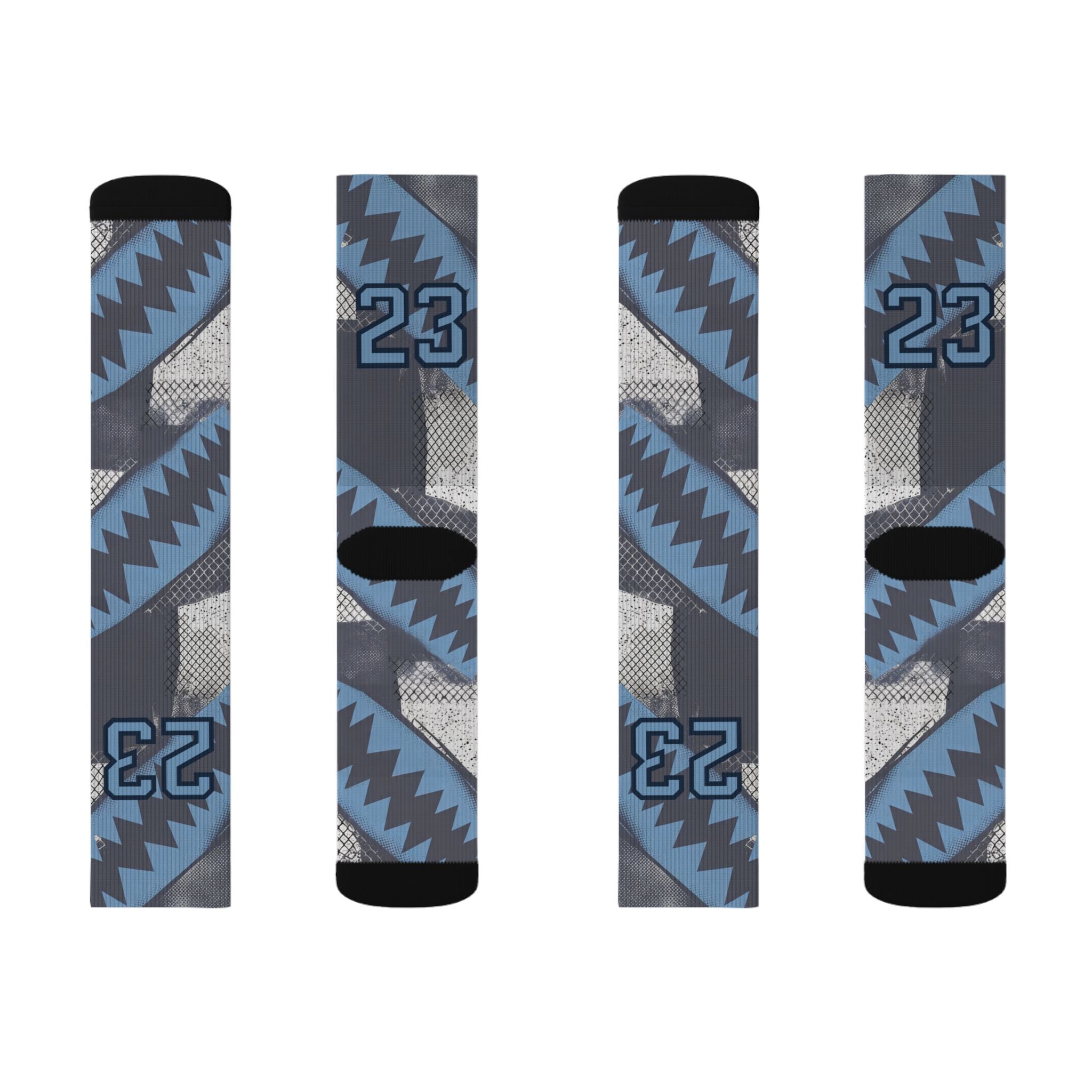 Jordan 5 Retro Wolf Grey 2026 matching Crew Socks | Basketball Shark Teeth Pattern