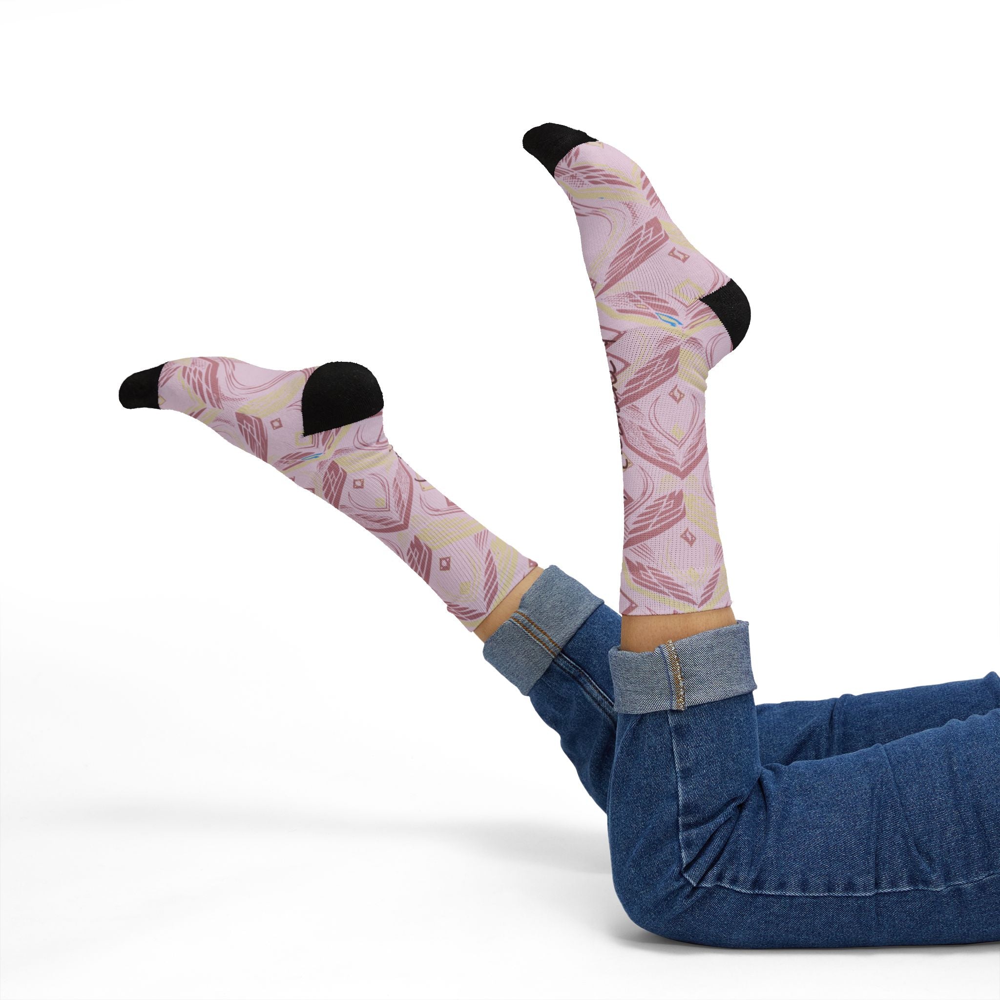 Wmns Jordan 4 Retro Iced Carmine matching Crew Socks | Pink Wing Fragment Streetwear