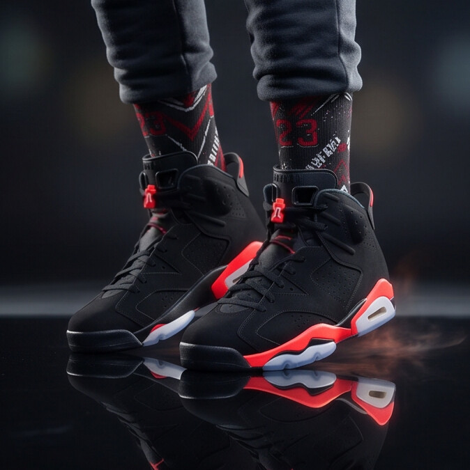Jordan 6 Retro Reverse Infrared Salesman matching Crew Socks | Statement Basketball Socks Streetwear