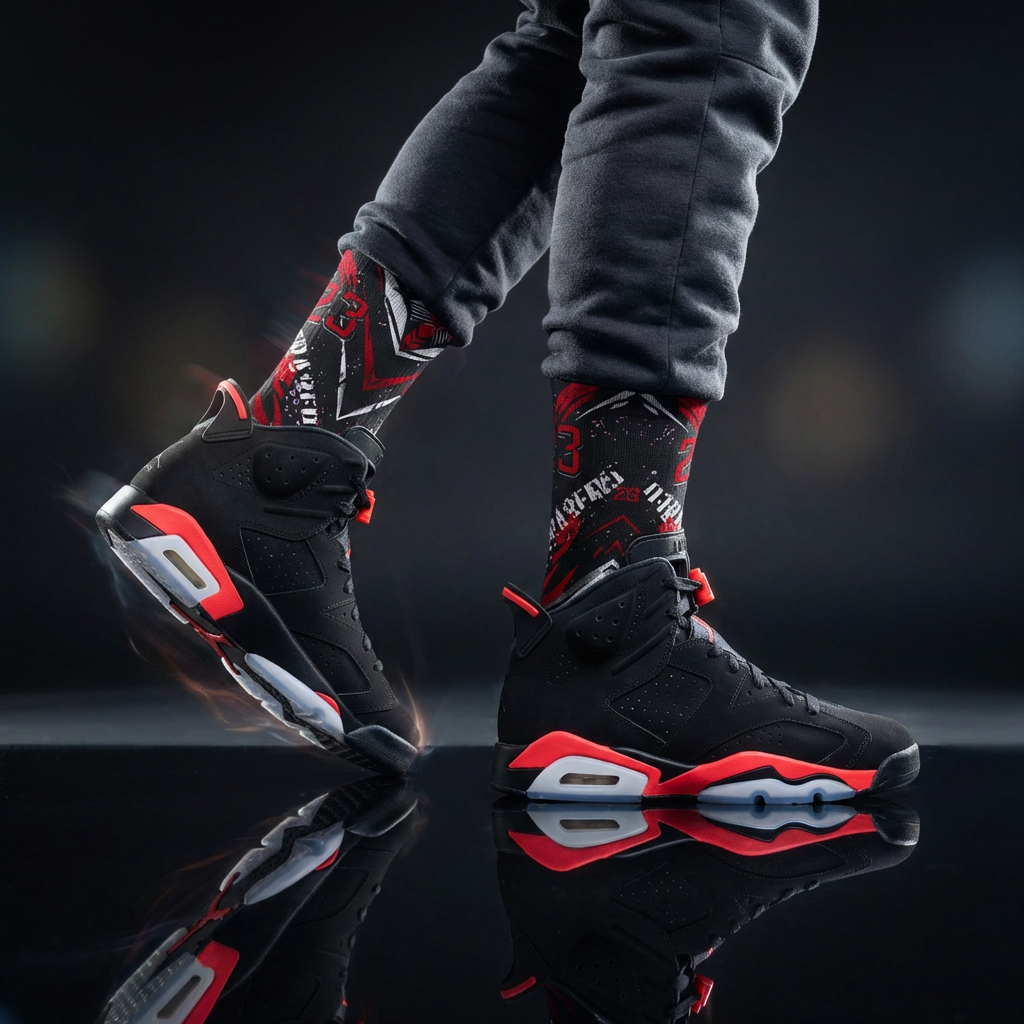 Jordan 6 Retro Reverse Infrared Salesman matching Crew Socks | Statement Basketball Socks Streetwear