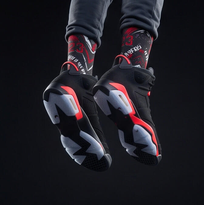 Jordan 6 Retro Reverse Infrared Salesman matching Crew Socks | Statement Basketball Socks Streetwear