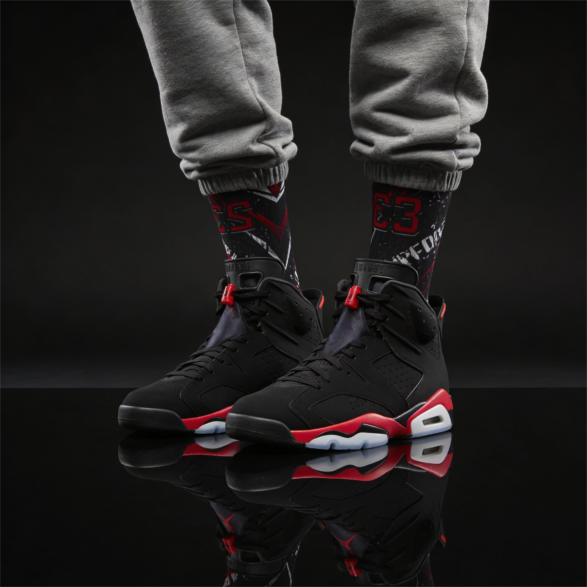 Jordan 6 Retro Reverse Infrared Salesman matching Crew Socks | Statement Basketball Socks Streetwear
