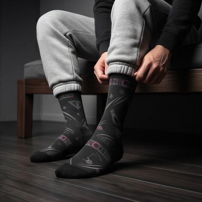 Jordan 4 Retro Black Cat matching Crew Socks | Wing Basketball Sneaker Streetwear