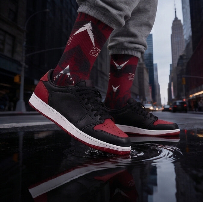 Jordan 1 Retro Low OG Banned 2026 matching Crew Socks | Crimson Red Basketball Streetwear