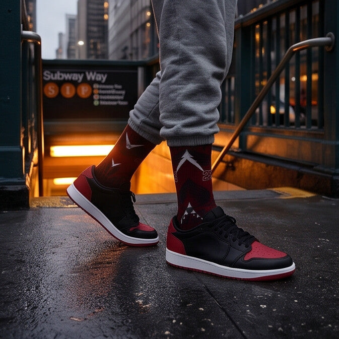 Jordan 1 Retro Low OG Banned 2026 matching Crew Socks | Crimson Red Basketball Streetwear