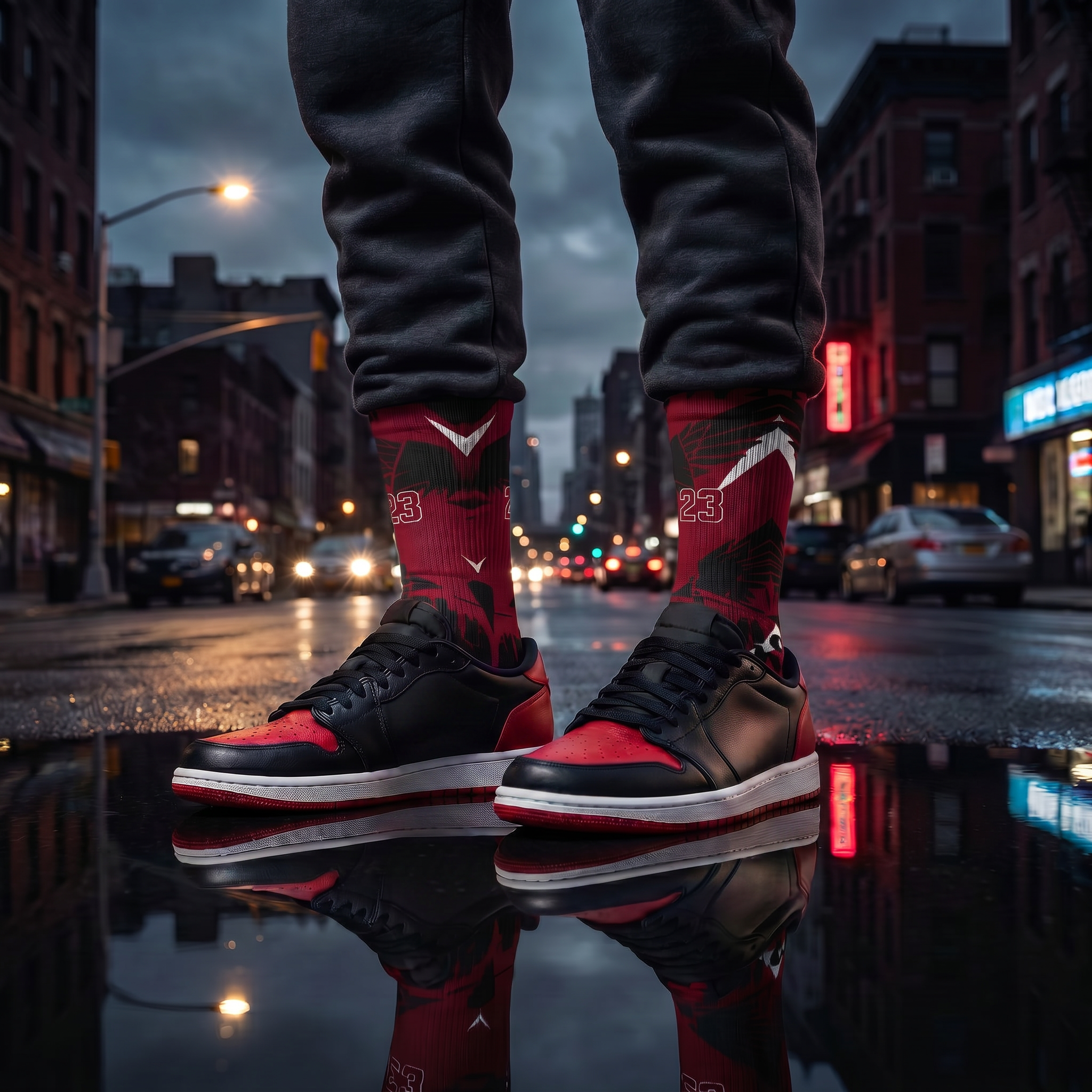 Jordan 1 Retro Low OG Banned 2026 matching Crew Socks | Crimson Red Basketball Streetwear