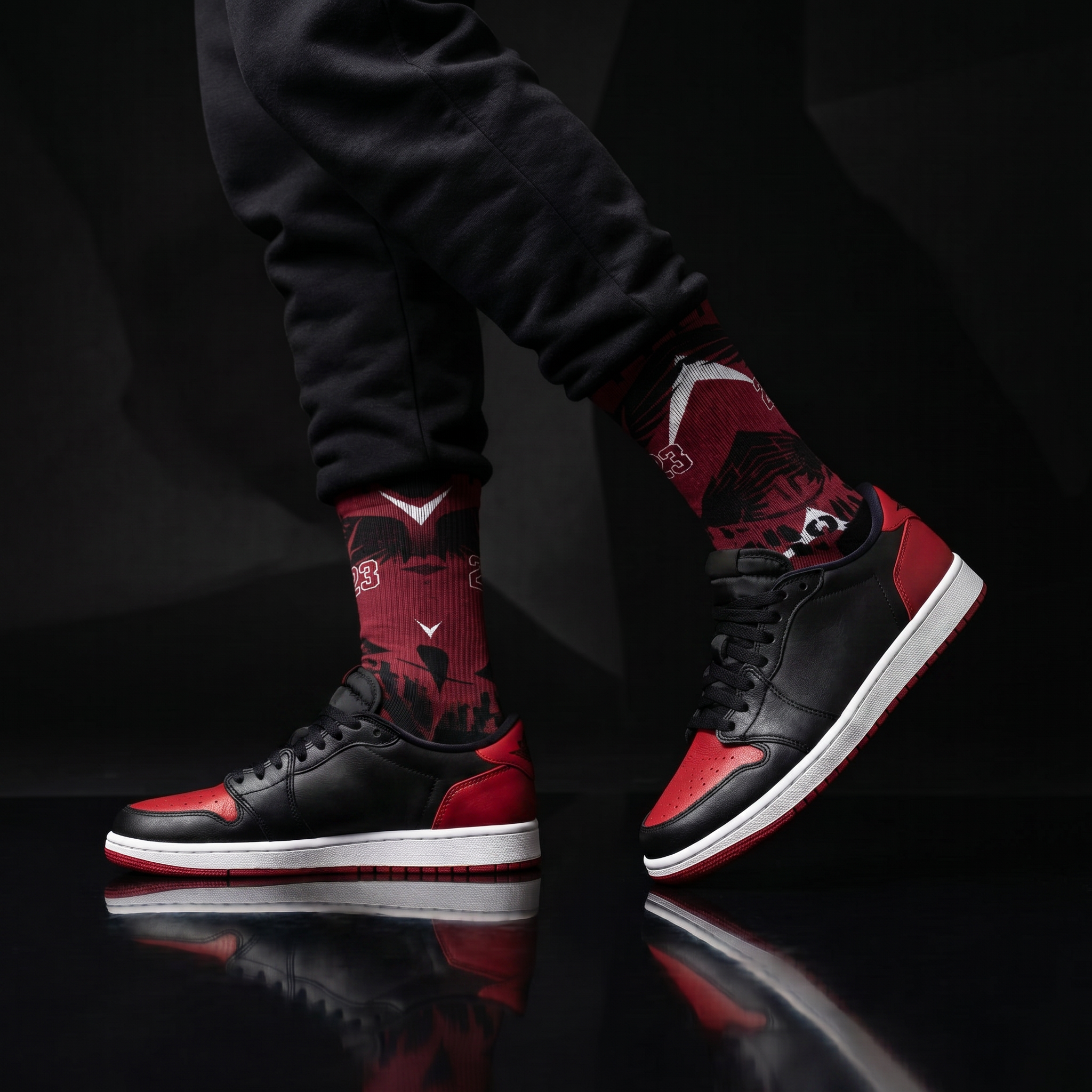 Jordan 1 Retro Low OG Banned 2026 matching Crew Socks | Crimson Red Basketball Streetwear