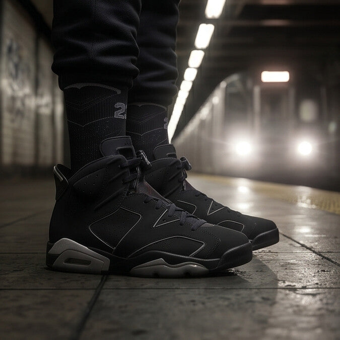 Jordan 6 Retro Cap and Gown matching Crew Socks | Black Graduation Achievement