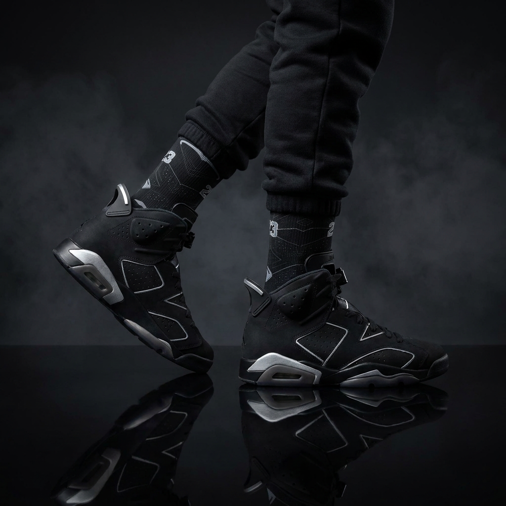 Jordan 6 Retro Cap and Gown matching Crew Socks | Black Graduation Achievement