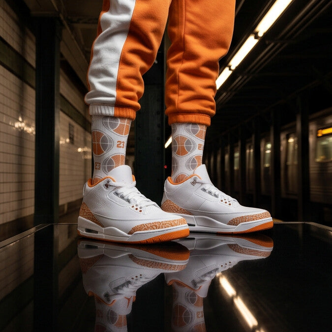 Wmns Jordan 3 Orange Citrus matching Crew Socks | Fresh Urban Basketball Streetwear