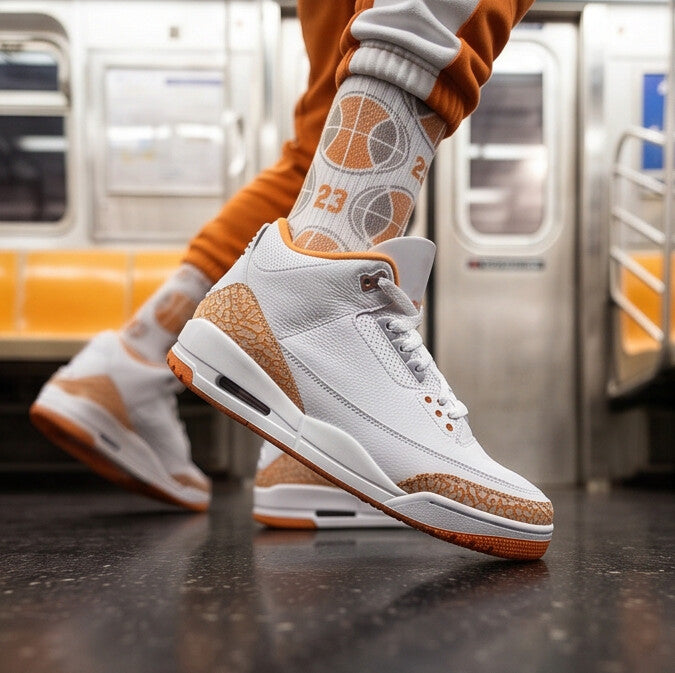 Wmns Jordan 3 Orange Citrus matching Crew Socks | Fresh Urban Basketball Streetwear