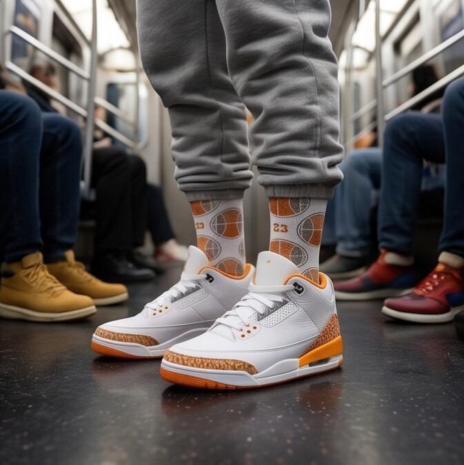 Wmns Jordan 3 Orange Citrus matching Crew Socks | Fresh Urban Basketball Streetwear