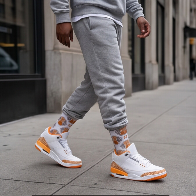 Wmns Jordan 3 Orange Citrus matching Crew Socks | Fresh Urban Basketball Streetwear