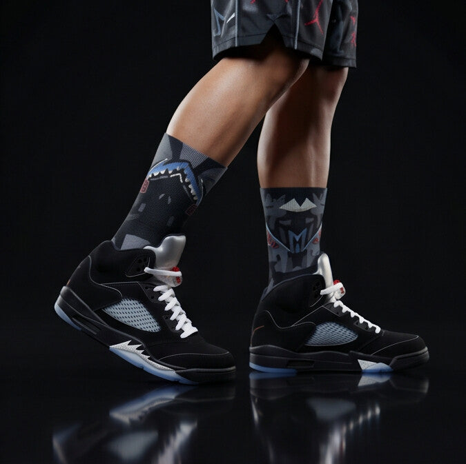 Jordan 5 Retro OG Black Metallic Reimagined matching Crew Socks | Fighter Jet Aviation Streetwear