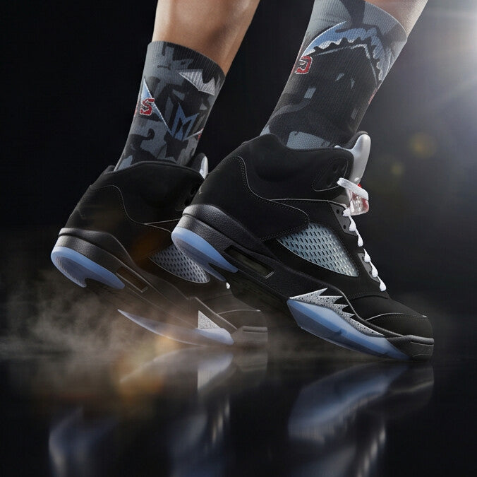 Jordan 5 Retro OG Black Metallic Reimagined matching Crew Socks | Fighter Jet Aviation Streetwear