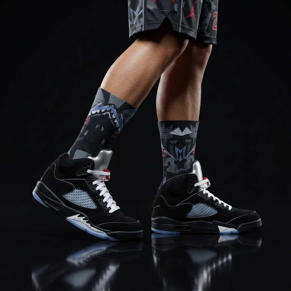 Jordan 5 Retro OG Black Metallic Reimagined matching Crew Socks | Fighter Jet Aviation Streetwear