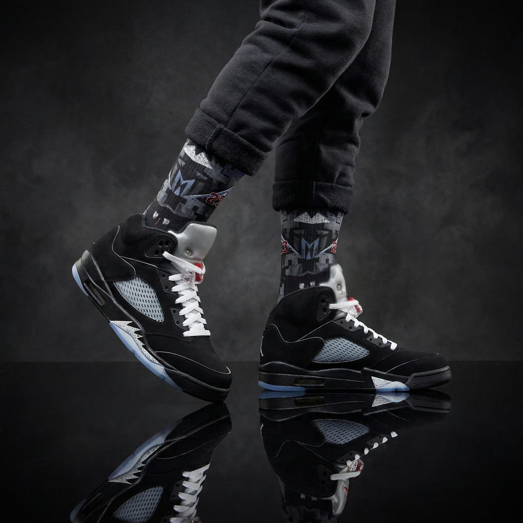 Jordan 5 Retro OG Black Metallic Reimagined matching Crew Socks | Fighter Jet Aviation Streetwear