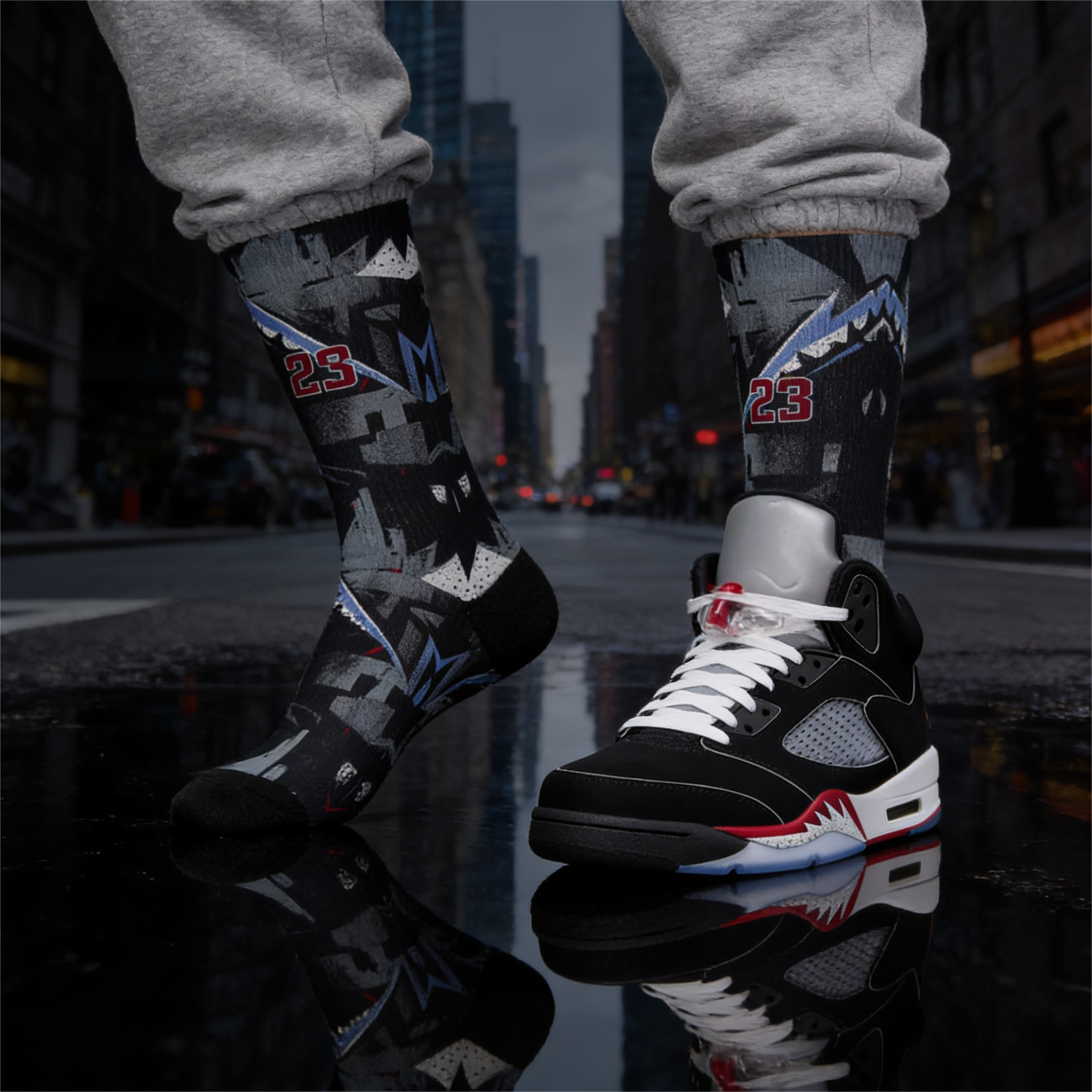 Jordan 5 Retro OG Black Metallic Reimagined matching Crew Socks | Fighter Jet Aviation Streetwear