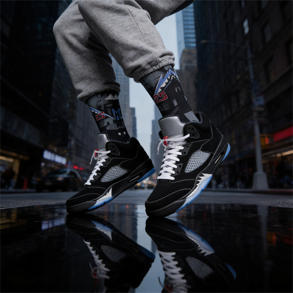 Jordan 5 Retro OG Black Metallic Reimagined matching Crew Socks | Fighter Jet Aviation Streetwear