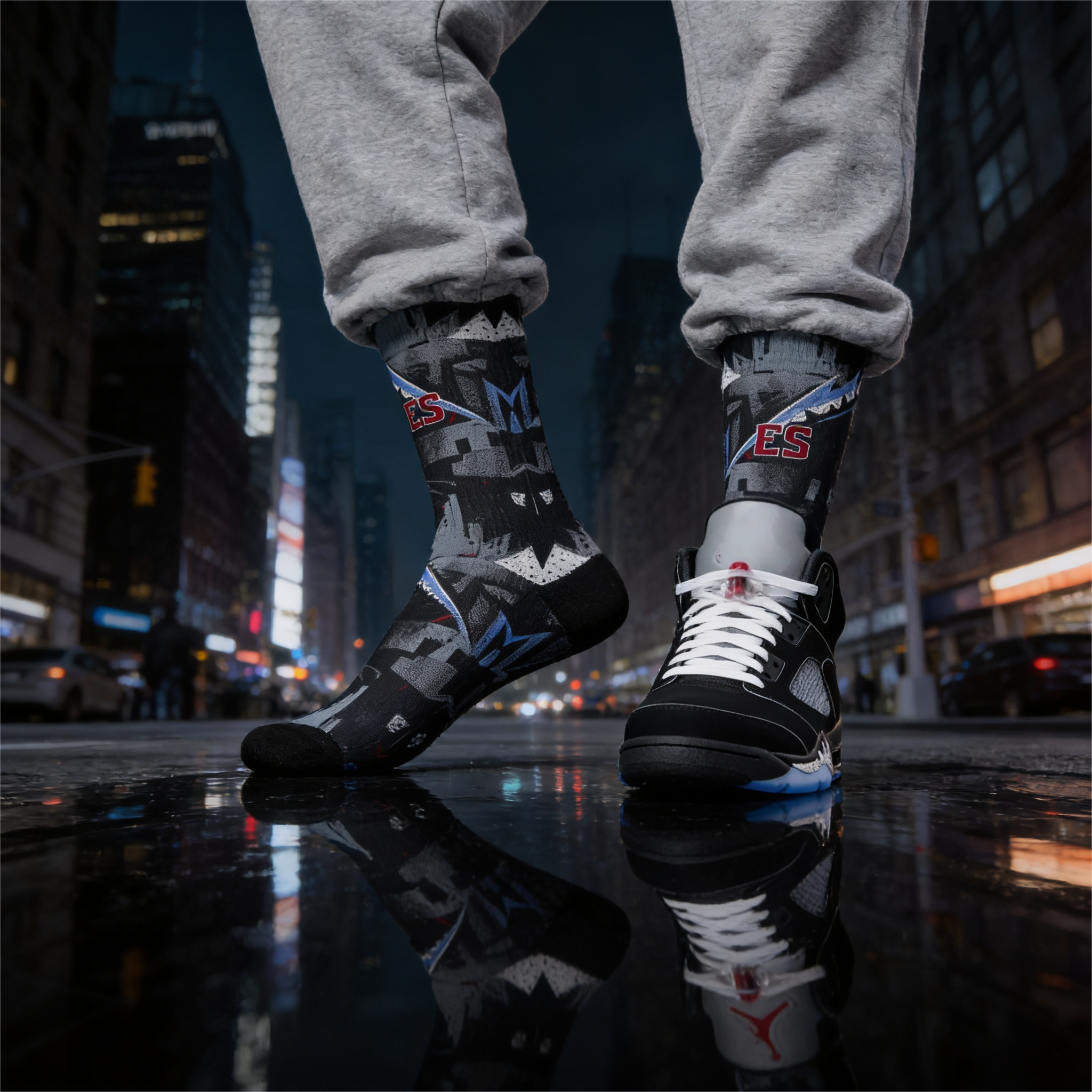 Jordan 5 Retro OG Black Metallic Reimagined matching Crew Socks | Fighter Jet Aviation Streetwear