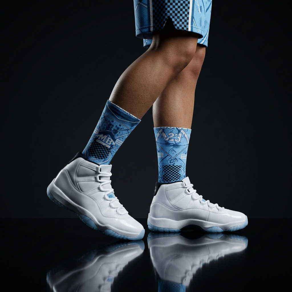 Jordan 11 Retro Columbia Legend Blue 2024 matching Crew Socks | UNC Carolina Blue Streetwear