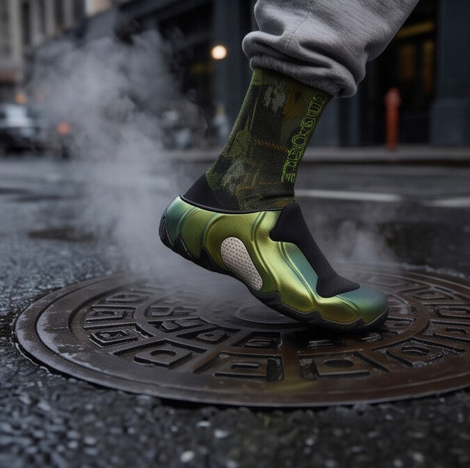 Clogposite Green Goblin matching Crew Socks | Villain Energy Basketball Sneaker Pattern Streetwear