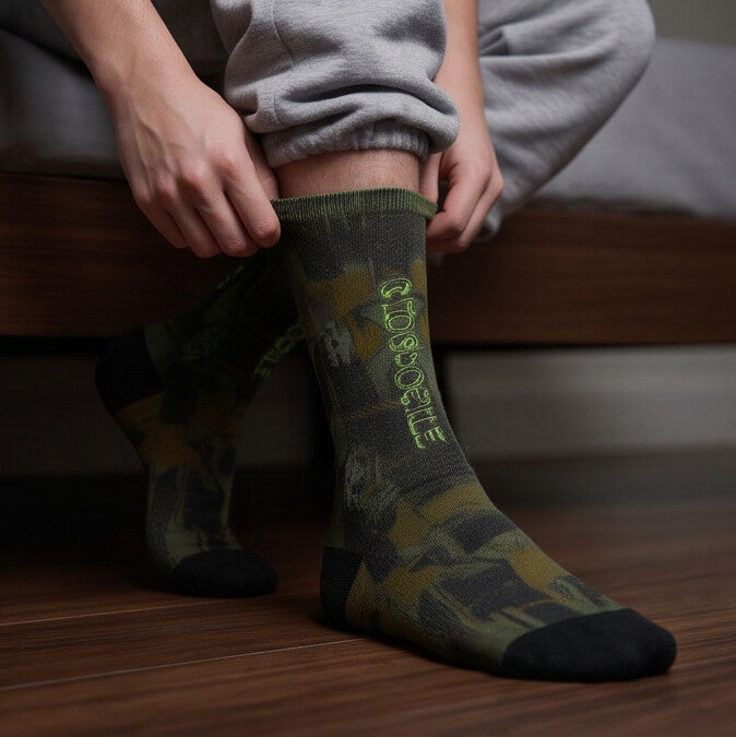 Clogposite Green Goblin matching Crew Socks | Villain Energy Basketball Sneaker Pattern Streetwear