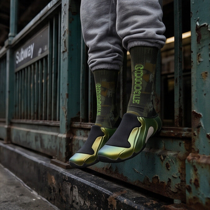 Clogposite Green Goblin matching Crew Socks | Villain Energy Basketball Sneaker Pattern Streetwear
