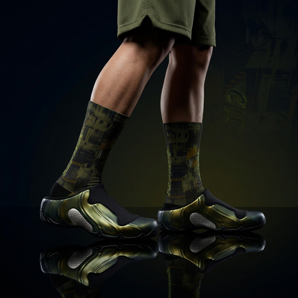 Clogposite Green Goblin matching Crew Socks | Villain Energy Basketball Sneaker Pattern Streetwear