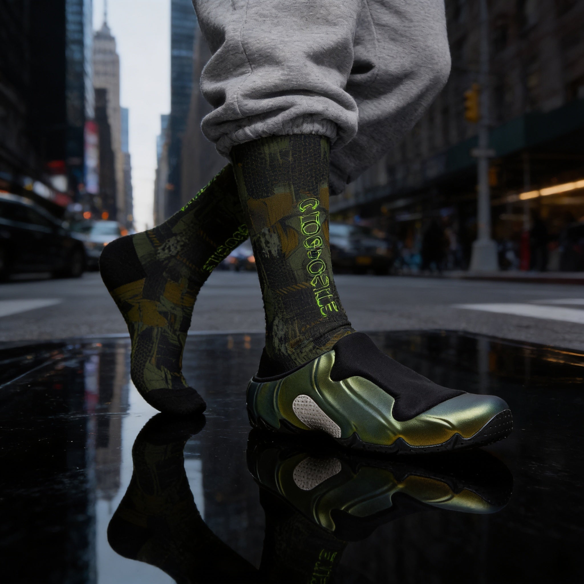 Clogposite Green Goblin matching Crew Socks | Villain Energy Basketball Sneaker Pattern Streetwear